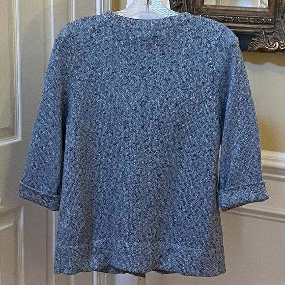 Christopher & Banks Size M Blue Gray Knit Sweater 3/4 Sleeves 3 Top Buttons - Picture 7 of 9